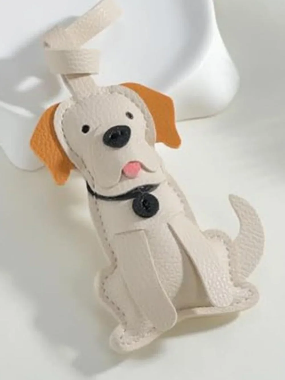 White Brown Dog Bag Charm Keychain Cute Purse Handbag Accessory